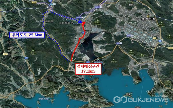 국도2호선 진동~창원(17.1km) 정체예상&nbsp;구간./사진=부산국토청