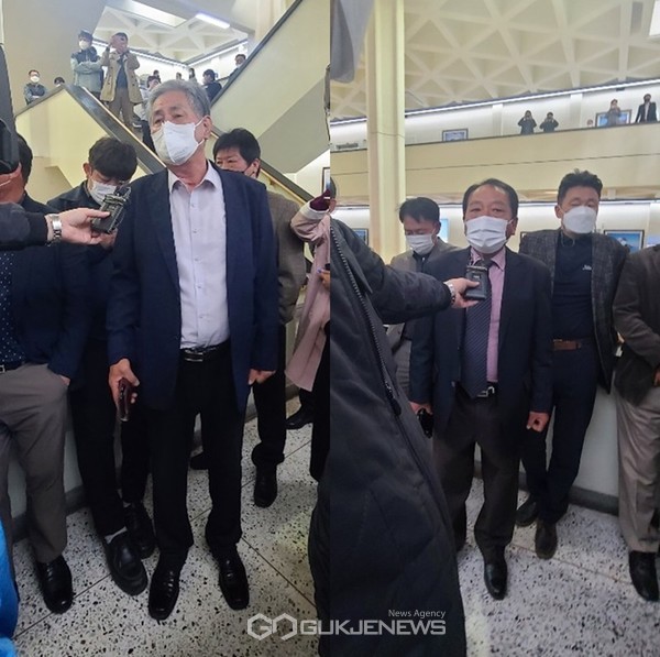 하귀 지역 마을주민들이 제주도청을 방문해 거세게 항의하고 있다