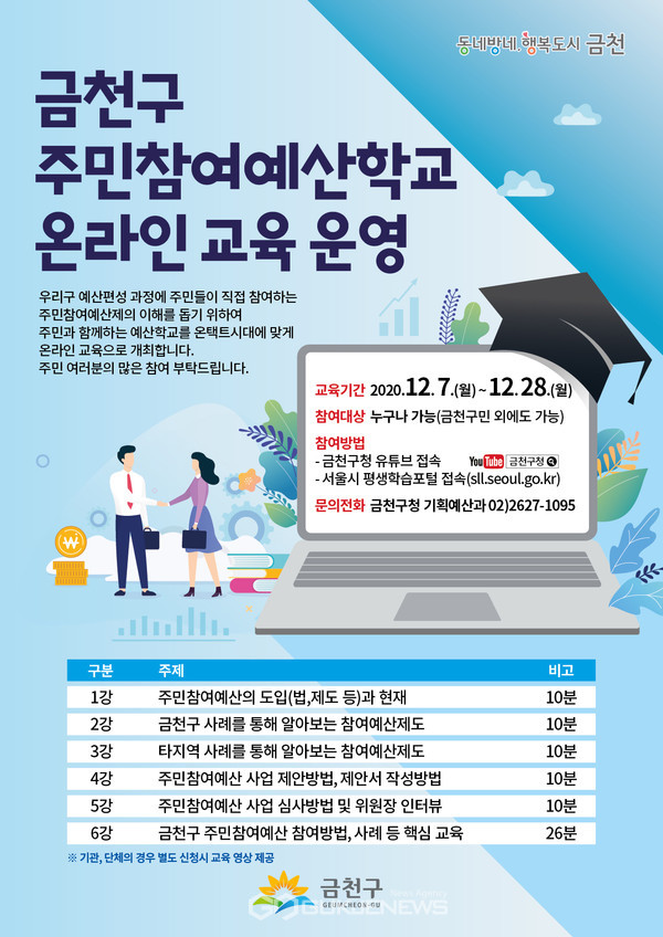 금천구 ‘주민참여 예산학교 온라인교육’ 홍보 포스터