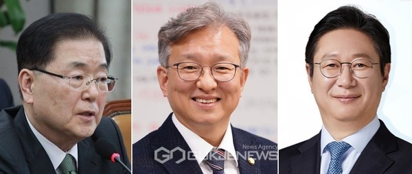 정의용 외교부 장관 후보자, 권칠승 중기부 장관 후보자, 황희 문체부 장관 후보자.