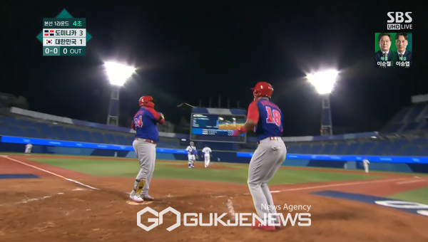 [속보]대한민국 야구 투수 이의리, 도미니카 4번 타자에 2점 홈런 허용(사진=SBS)