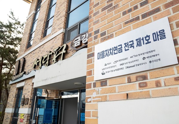                                        (사진=익산시) 마을자치연금 전국 제1호 마을 현판식