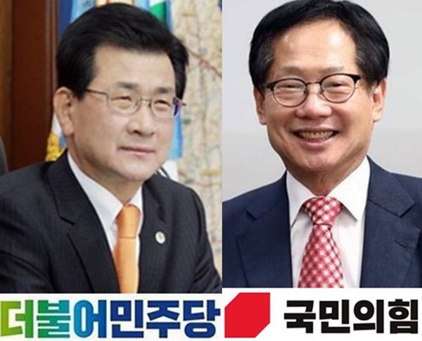 사진 왼쪽부터 더불어민주당 이시종 충북도지사, 국민의힘 오제세 전 국회의원./국제뉴스통신DB