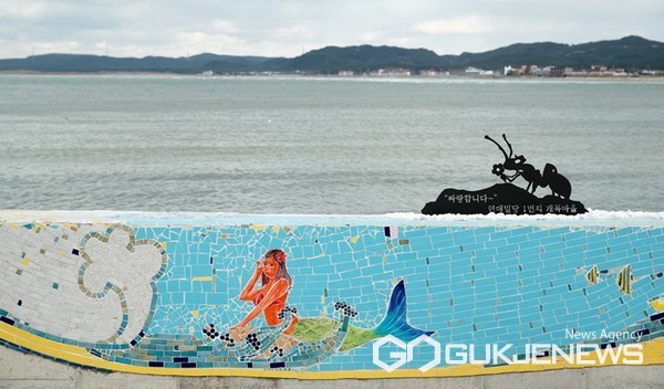 지난해 어촌뉴딜300 사업지로 선정된 충남 태안군 의항리 ‘개목항’이 타일 벽화를 입고 새롭게 태어났다. 사진은 개목항에 조성된 타일벽화 모습. (태안군 제공)