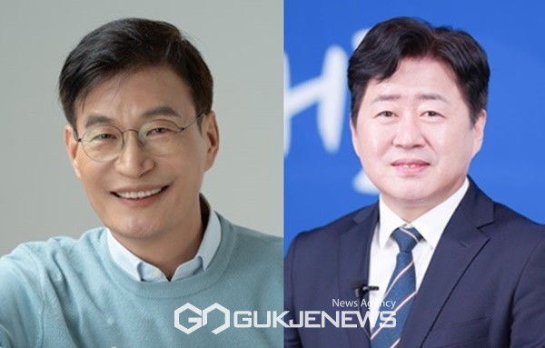 사진 왼쪽부터 더불어민주당 제주도지사 문대림 예비후보, 오영훈 국회의원.