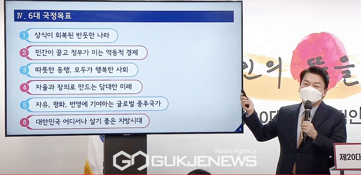 ▲안철수 제20대 대통령직인수위원회 위원장이 3일 오전 서울 통의동 인수위 공동기자회견장에서 윤석열 정부의 '국민께 드리는 20개 약속'과 함께 '110대 국정과제'를 발표하고 있다./사진=이용우 기자