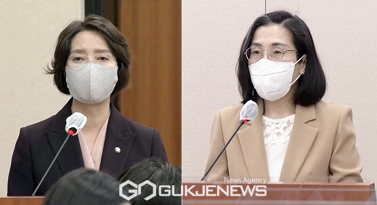 ▲ 국회는 11일 오전 여가부와 산자중기위원회 인사청문회에서 김현숙 여가부 장관 후보자와 이영 중소벤처기업부 장관 후보자가 모두발언을 하고 있다.(국회방송)