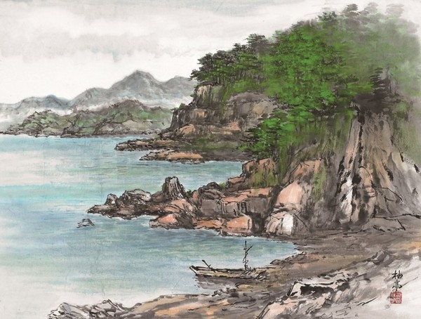 한국화가 박정자 작. 해금강, 68 x 53cm, 한지에 수묵담채