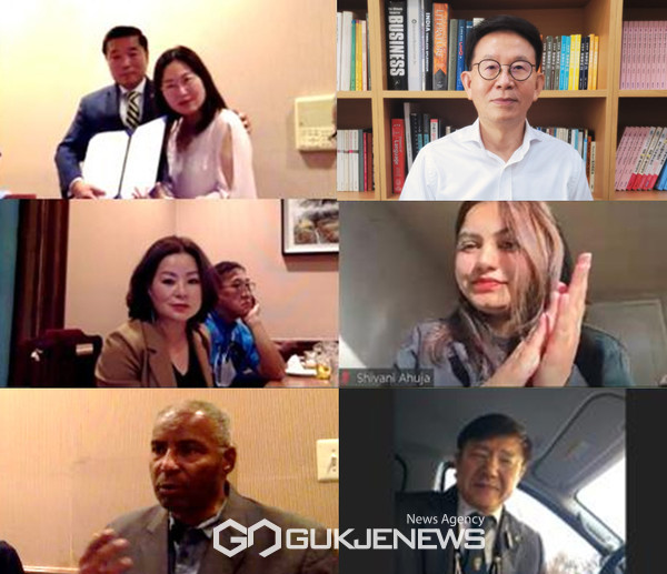 STOP 아시안 소수민족 헤이트 위원회 워싱톤지구 출범 줌회의 첫째줄 오른 쪽부터 반시계방향으로 민병철 선플재단 이사장, 리아리 Tidewater 한인회장, 박대원 미주한인회총연합회 법률수석, 폴라박 워싱턴한인회장, Payne William 변호사, 양성전 선플재단 고문, Shivani Ahuja 선플해외 담당