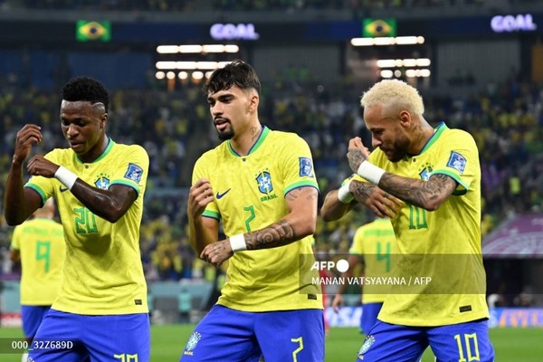 Os jogadores brasileiros dançaram.  Foto cortesia/AFP
