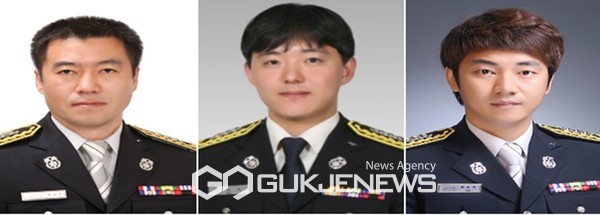 사진 왼쪽부터 (화재대응) 동부소방서 변성근 소방장. (우수 구조대원) 제주소방서 강봉혁 소방교,(생명보호 구급대상) 동부소방서 한승진 소방장[사진=제주도 소방안전본부]