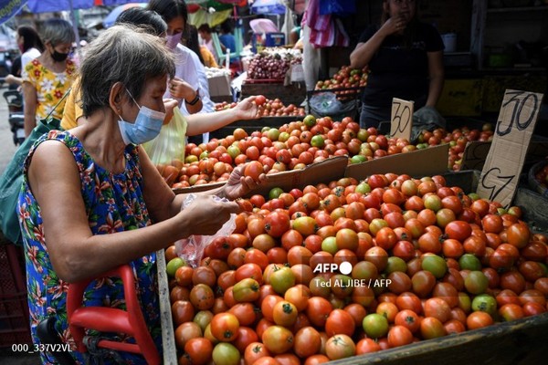 한 여성이 2023년 1월 26일 필리핀 마닐라의 디비소리아 시장에서 토마토를 사고 있다. 사진제공/AFP통신