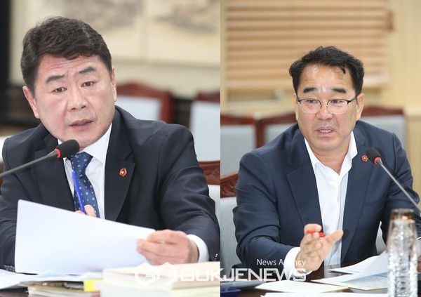 18일 제주도의회 예산결산위원회는 제주도교육청의 2023년도 제1차 추가경정예산안을 심의하는 과정에서 임정은 의원과 김승준 의원은 제주도교육청의 통학버스 운영에 대해 전반적인 개선이 필요함을 지적했다.[사진 왼쪽 임정은 의원, 오른쪽 김승준 의원] [사진=제주도의회]