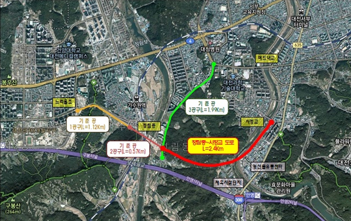 ‘정림중~사정교간 도로개설공사’ 위치도