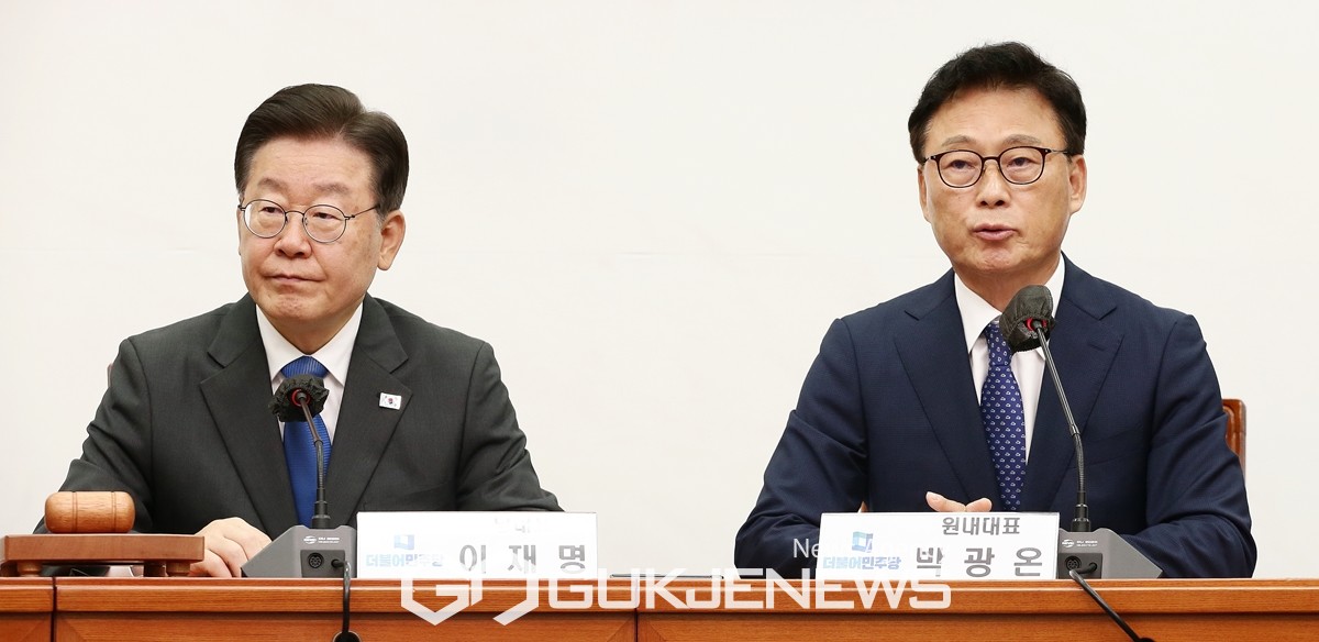 ▲박광온 더불어민주당 원내대표가 28일 오전 서울 여의도 국회에서 열린 최고위원회의에서 발언을 하고 있다. /사진=원명국 기자