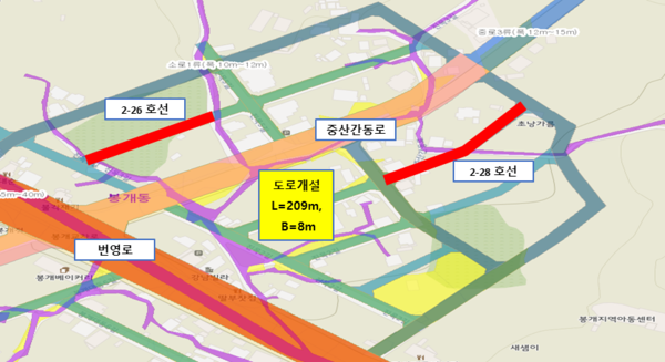제주시는 봉개주거지역 내 원활한 교통흐름을 위해 ‘봉개동(소로2-28호선 외 1개노선)도시계획도로 개설사업’ 착공해 내년 개통을 목표로 하고 있다.[사진=제주시]