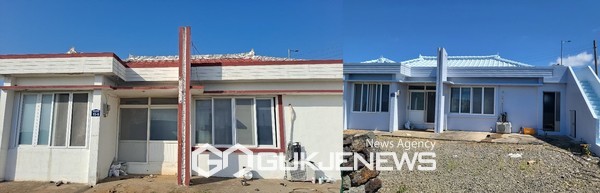 서귀포시는 생활수급자등 취약계층을 대상으로 ‘기후변화 취약가구 차열조성 사업을 추진하고 있다. [사진= 차열조성사업 전(사진 왼쪽), 후(사진 오른쪽)]