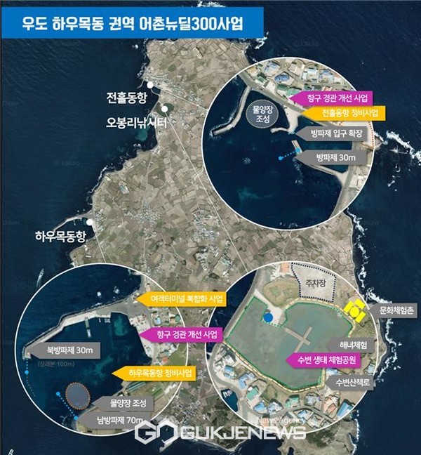 제주시는 ‘생동감 넘치는 명품 섬, 우도’를 테마로 하는 『하우목동권역 어촌뉴딜300사업』은 2019년 12월 해양수산부에서 공모한 2020년 어촌뉴딜300사업에 선정돼 한국어촌어항공단에서 위탁 추진하고 있다.[사진=제주시]