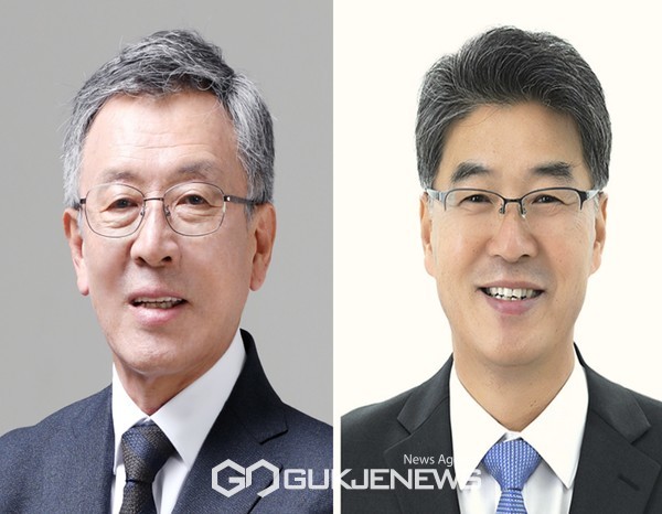 왼쪽부터 기호 순으로 1번 오용덕, 2번 신진성 후보.[사진=제주도체육회]