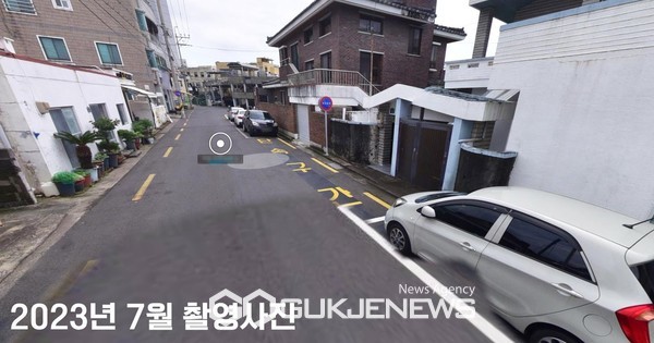 2023년 7월 당시 위성곤 후보 처가집 앞 단속구간이라고 표시,[사진=고기철 후보 선거사무소]