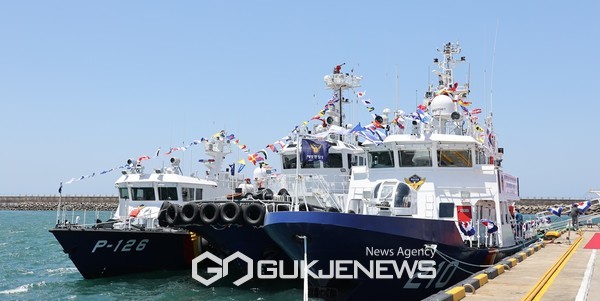 지난 16일 제주해양경찰서는 제주항 7부두에서 제주해경서 소속 최신예 경비정 3척에 대해 취역식을 진행했다.[사진=제주해양경찰서]