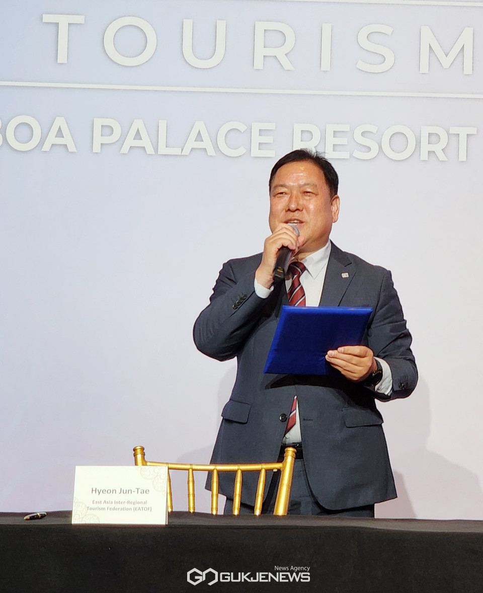 협약 체결 소감 밝히는 현준태 강원도 관광국장. 사진/유지현 기자