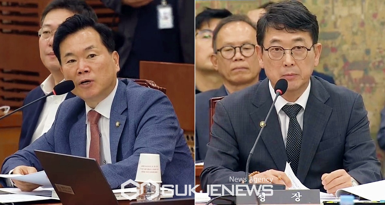 ▲김숭수 국민의힘 의원이 8일 국회 문화체율관광위원원화 전체회의에서 최응천 국가유산청장을 상대로 역사문화관광벨트 조성과 관련 질의 모습./국제뉴스DB