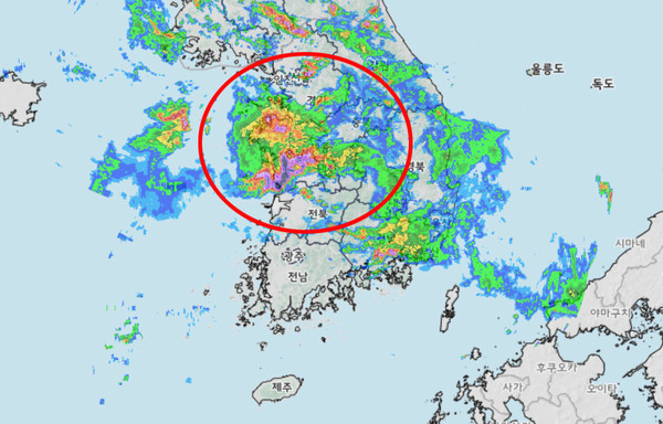 16일 저녁 날씨예보, 장마전선위치 (기상청 제공)