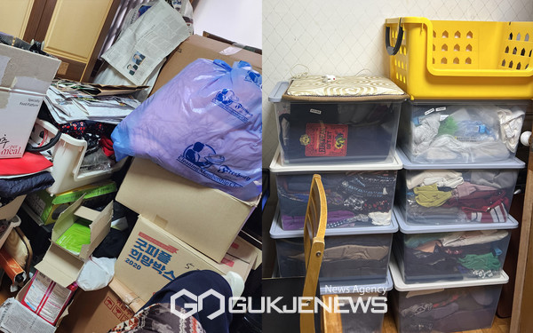 맞춤형 주거물품 지원후 정리정돈 전(왼쪽), 후(오른쪽) 모습  [사진제공=양천사랑복지재단]