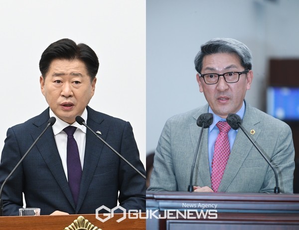 3일 열린 제주도의회 제431회 임시회 도정질문에서 국민의힘 김황국 의원이 오영훈 지사를 향해 제2공항 건설에 대한 찬반 입장을 묻자 "이미 일관되게 제2공항과 관련해 여러 차례 입장을 얘기해 왔다"며 "(제2공항) 고시가 필요하다고 주장을 하는 것을 해석하지도 못하면 그것은 지적수준에 문제가 있는 것이 아니냐"고 말했다.[사진=제주도의회]