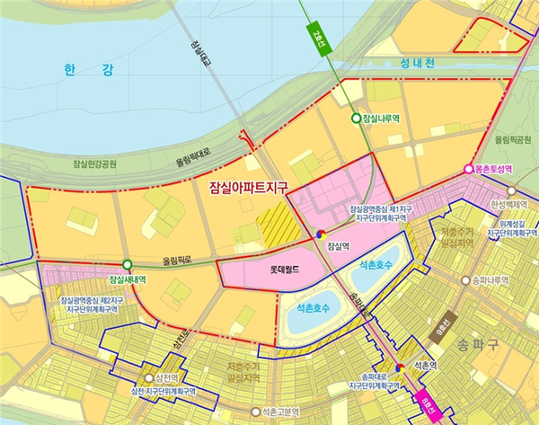 잠실아파트지구 지구단위계획구역 위치도