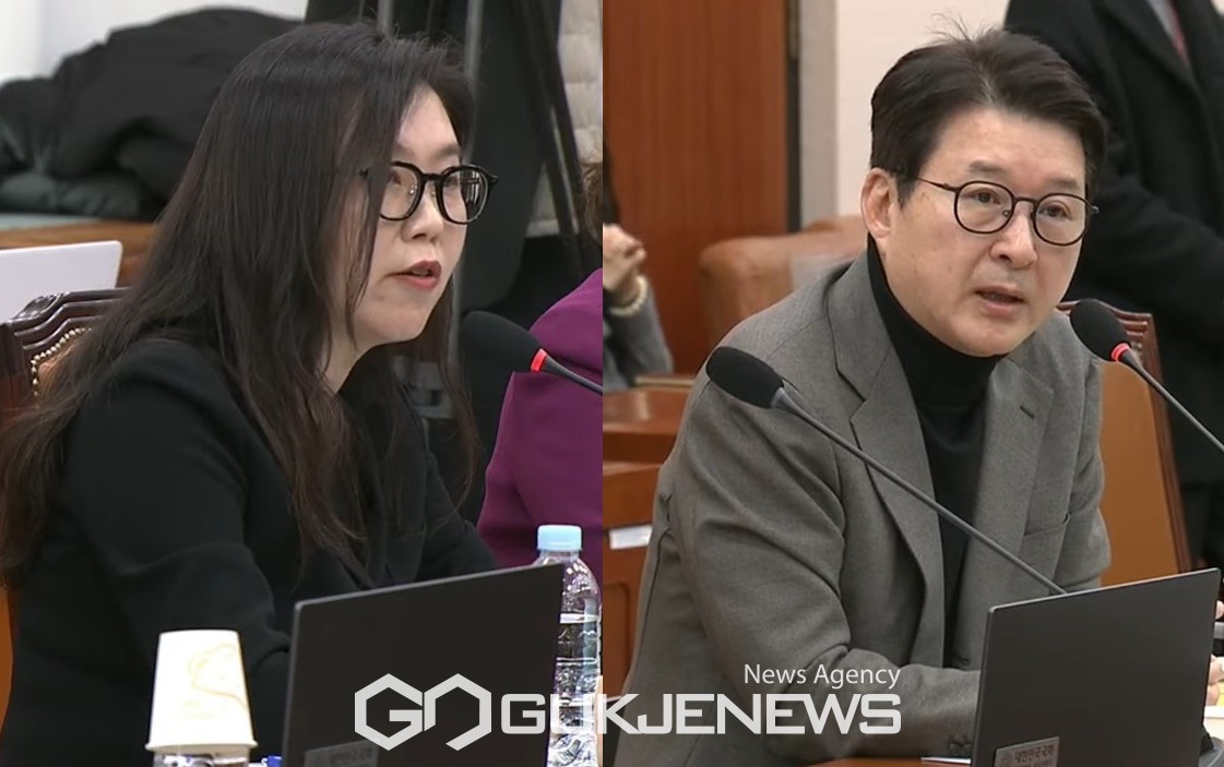 ▲20일 오전 국회 문화체육관광위원회 현안질의에서 강유정 민주당 의원과 신동욱 국민의힘 의원이 12.3 비상계엄 관련해 신상발언을 하고 있다./사진=이용우 기자