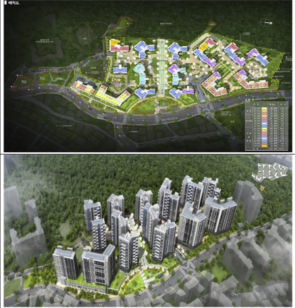 은평구 불광동 222-7번지 일대(대지면적 : 38,592㎡) 배치도 및 조감도