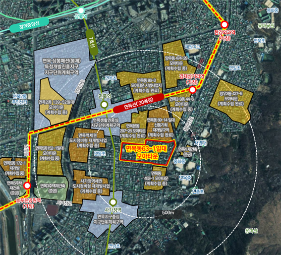 중랑구 면목본동 63-1번지 모아타운 위치도