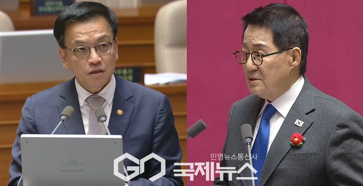 ▲최상목 대통령 권한대행은 13일 국회 본회의 경제분야 대정부질문에서 박지원 더불어민주당 의원의 질문에 답변하고 있다./사진=이용우 기자 