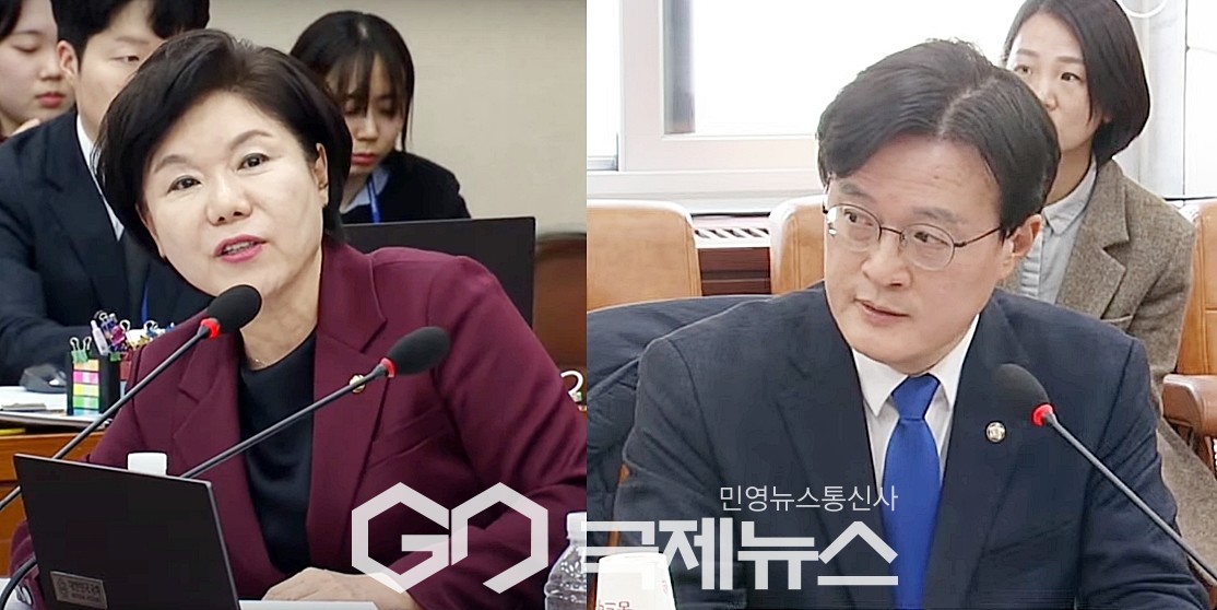 ▲조은희 국민의힘 의원과 채현일 더불어민주당 의원은 6일 국회 행정안전위원회 김대웅 중앙선거관리위원회 위원 후보자에 대한 인사청문회에서 선관이 채용비리와 부정선거 음모론에 대해 각각 질의하고 있다./사진=이용우 기자 