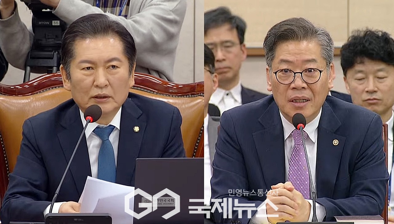 ▲정청래 국회 법제사법위원장은 12일 법사위 전체회의에서 김용빈 중앙선거관리위원회 사무총장에게 공직자채용 비리와 관련 답변 태도를 지적하고 있다./사진=이용우 기자 