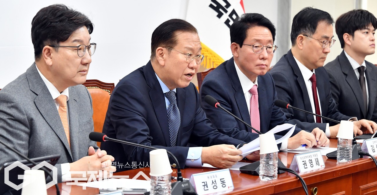 ▲권영세 국민의힘 비상대책위원장이 20일 오전 서울 여의도 국회에서 열린 비상대책위원회의에서 발언하고 있다./사진=이용우 기자