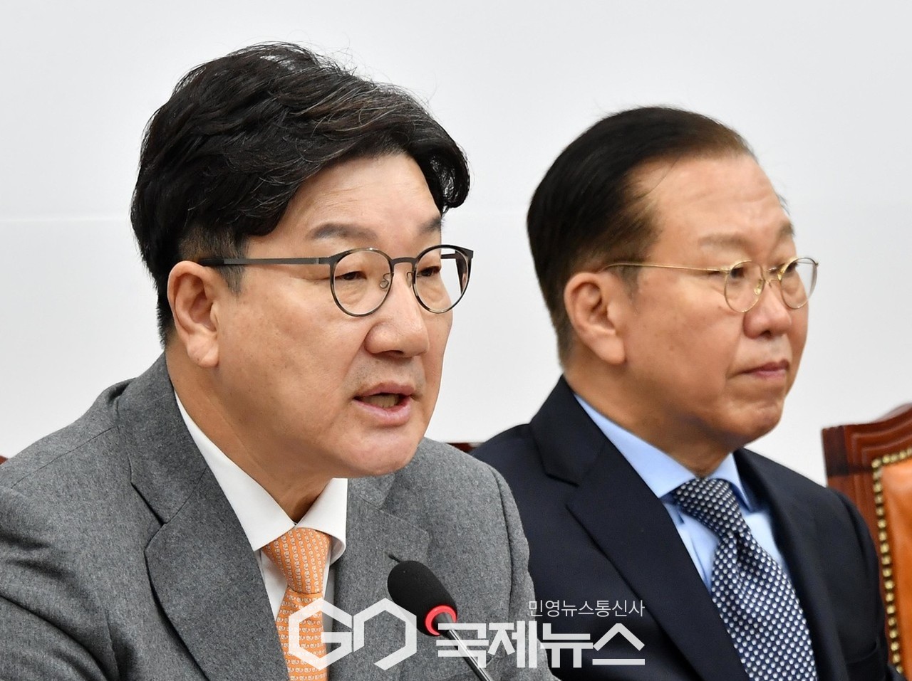 ▲권성동 국민의힘 원내대표가 20일 오전 서울 여의도 국회에서 열린 비상대책위원회의에서 발언하고 있다./사진=이용우 기자