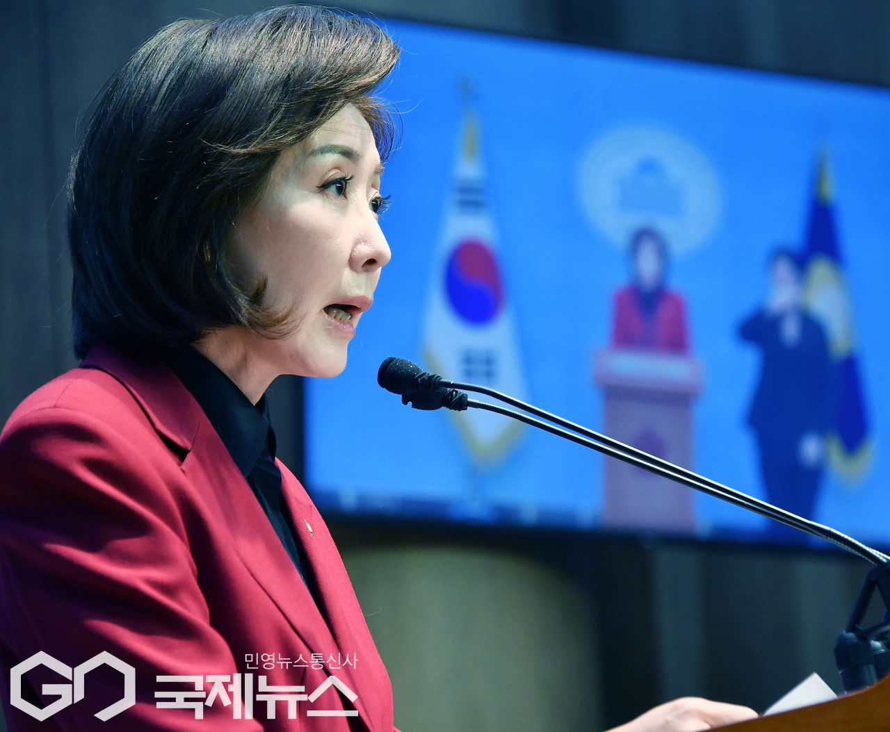 ▲나경원 국민의힘 의원이 2일 오전 서울 여의도 국회 소통관에서 열린  헌법재판소의 공정한 재판 촉구 기자회견에서 발언을 하고 있다./사진=이용우 기자