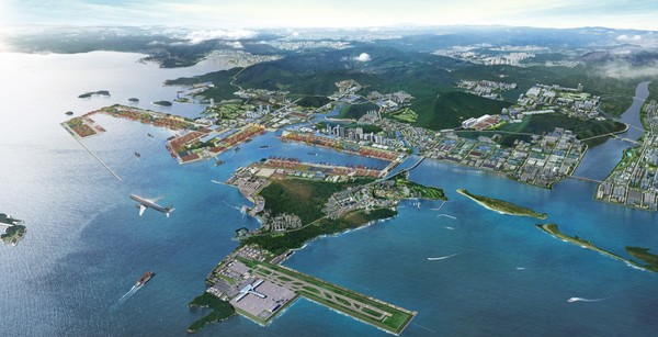 (사진제공=부산진해경제자유구역청)진해신항, 가덕도 신공항 일원 미래 조감도.