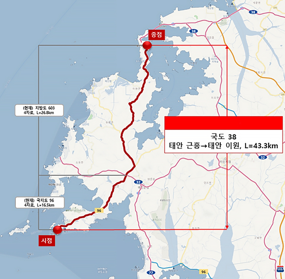 국지도 96호 및 지방도 603호 국도 승격구간 위치도(사진/태안군 제공)