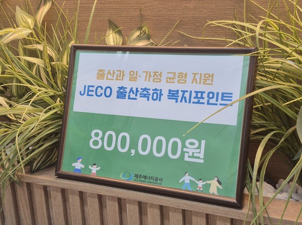 제주에너지공사는  지난 3월 인구 감소와 지역 소멸 위기 극복을 위해‘출산축하금 제도’를 도입하고, 출산 자녀 수에 따라 ▲첫째 80만 원 ▲둘째 100만 원 ▲셋째 이상 150만 원 상당의 복지포인트를 차등 지급한다.[사진=제주에너지공사]