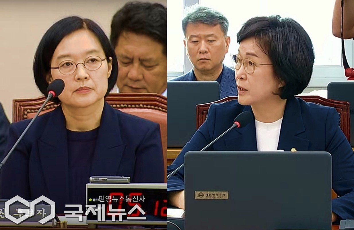 ▲한정숙 중소벤처기업부 장관 후보자는 15일 국회 산업통상자원중소벤처기업위원회 오세희 더불어민주당 의원의 지난 3월 경북 의성 산불 피해 소상공인과 자영업자 피해 복구 관련 질문에 집중하고 있다./사진=이용우 기자 