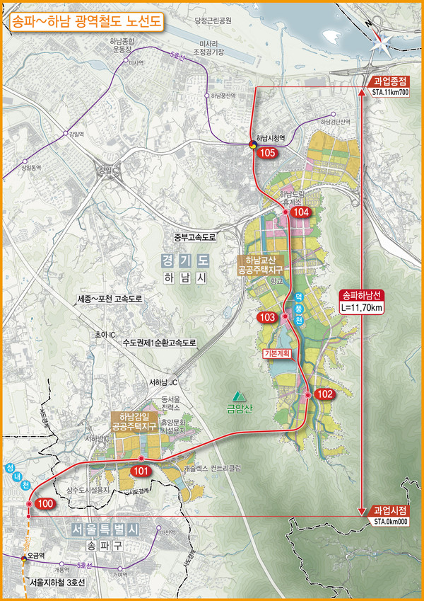 송파하남선 광역철도 3호선 노선도 / 하남시 제공