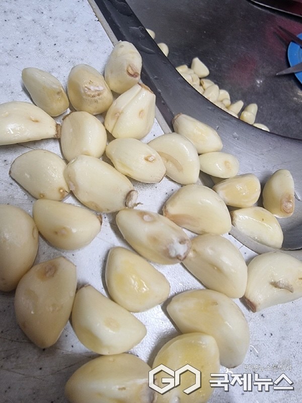 (사진제공/제보자 D 씨) 4일 창녕군 남지읍 남지농협 하나로마트에서 구입한 손상된 깐마늘.