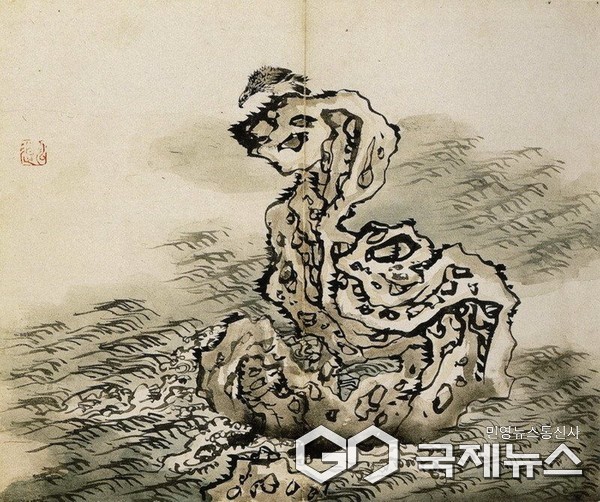 단원 김홍도 해암호취도 1795 종이에 수묵담채 23.2x27.2cm 개인소장 사진/진주시