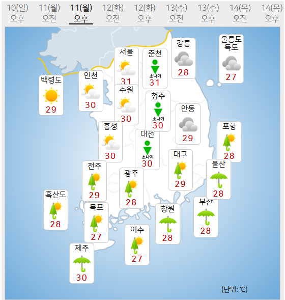 11일 날씨 (사진=기상청 제공)