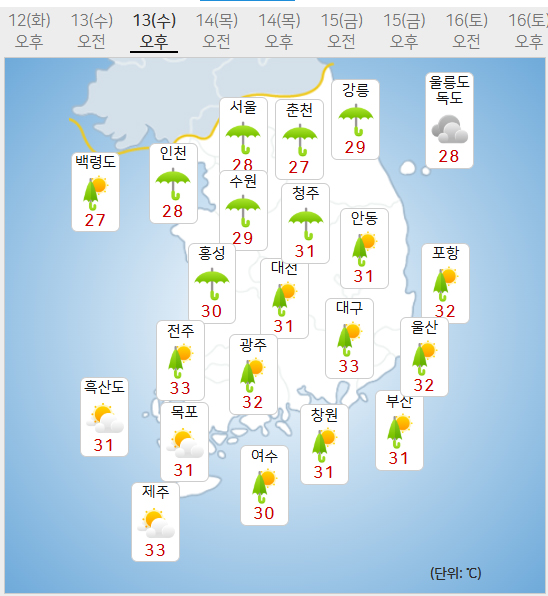 13일 날씨 (사진=기상청 제공)