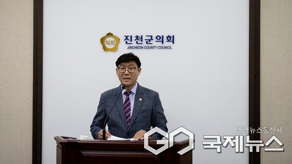 윤대영 의원 5분 자유발언 모습.(제공=진천군의회)